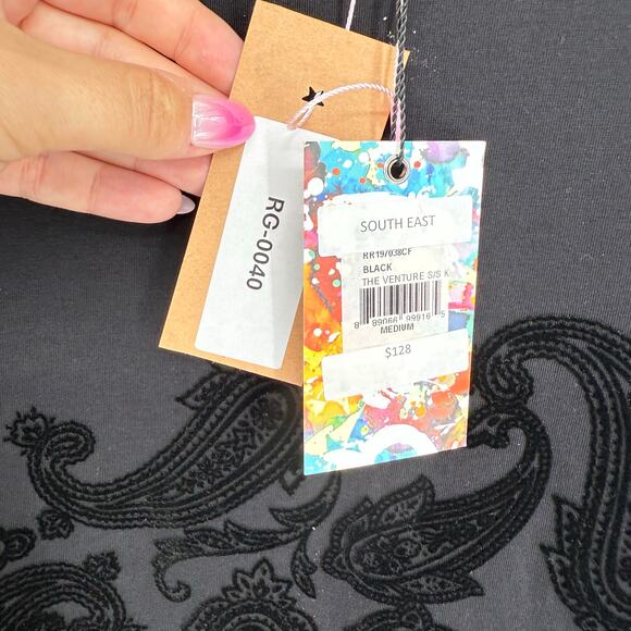 Robert Graham Short Sleeve T-Shirt The Venture Black Velvet Paisley Burnout M - Picture 3 of 6